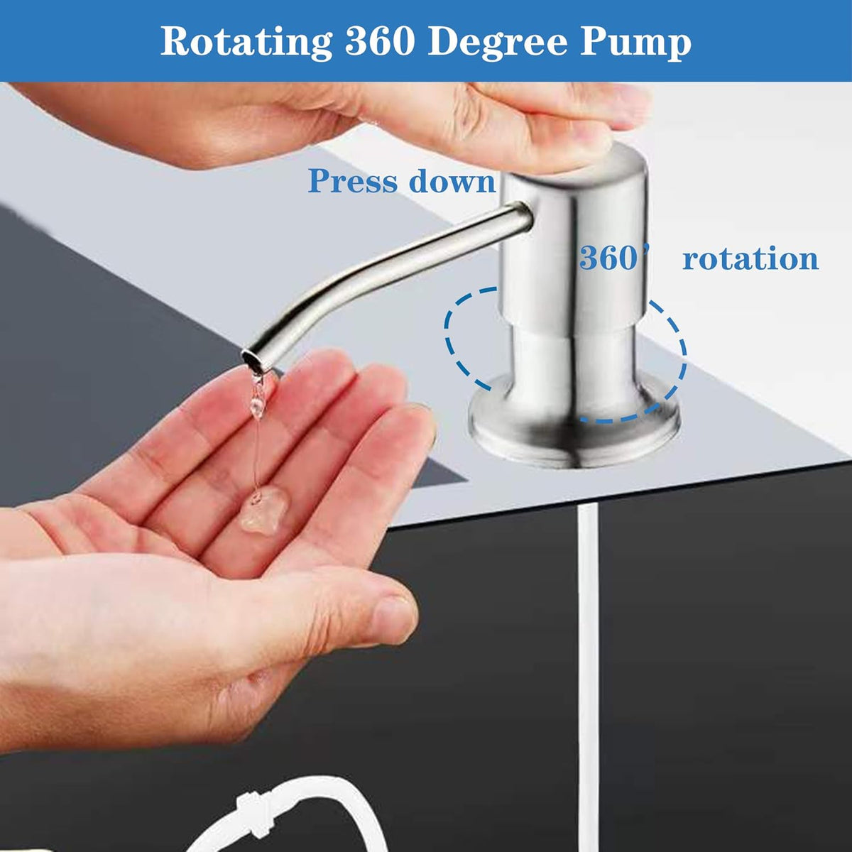 Ouest Dish Soap Dispenser for Kitchen Under Built-in Soap Dispenser Pump Bathroom with 300ML Bottle Electroplated