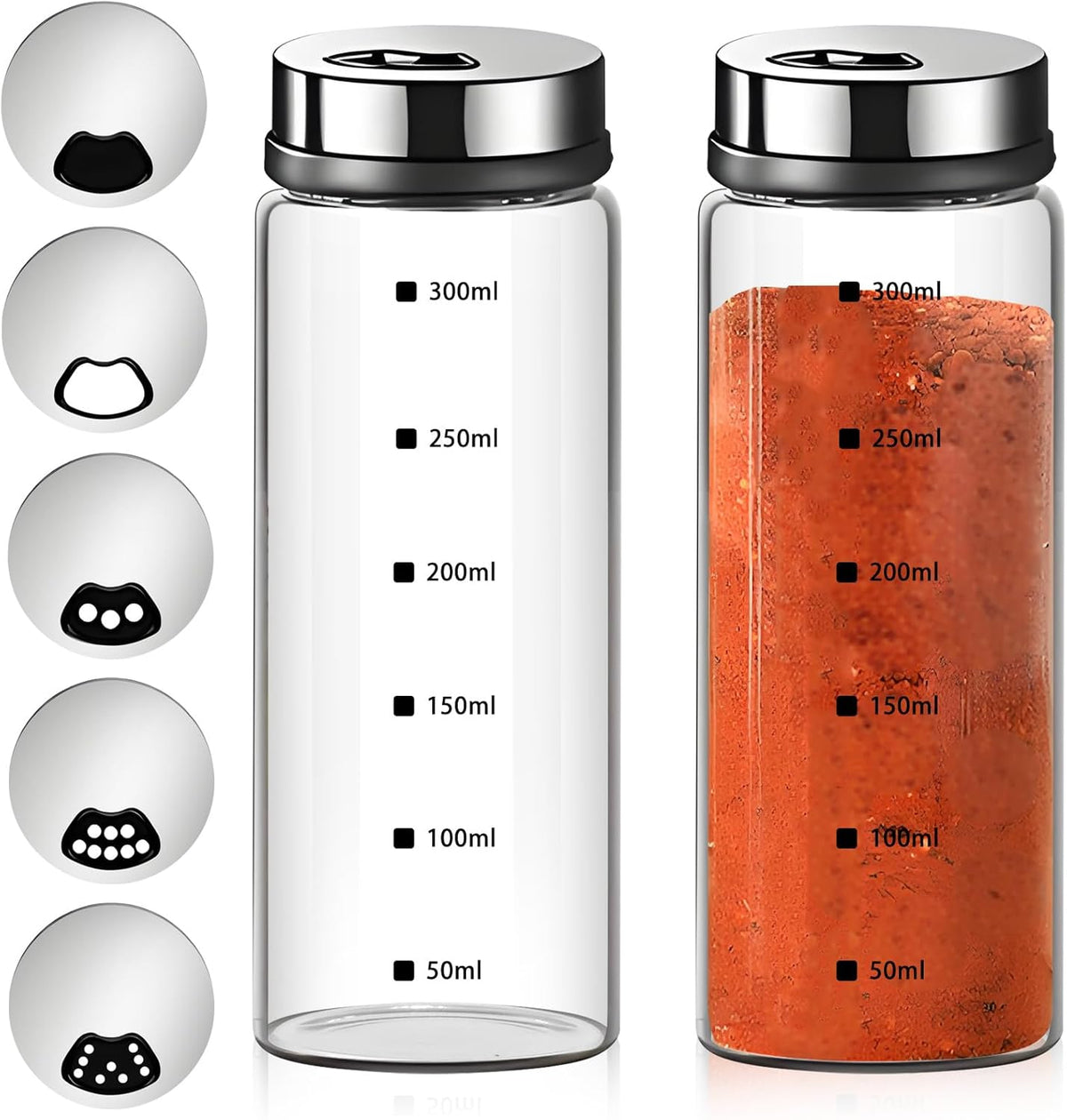 2Pcs Large Salt & Pepper Shakers, Glass Salt & Pepper Shakers with Adjustable Pour Holes, Salt & Pepper Dispensers with Stainless Steel Removable Lids, Salt Spice Shakers for Kitchen Restaurant