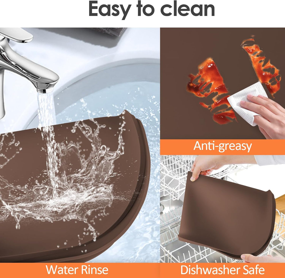 Silicone Coffee Maker Mat with Lip, 17.4'' x 10.6'' Heavy Duty Coffee Maker Mat for Countertops, Coffee Tray Fit Under Coffee Machine Appliance Automatic Machines Espresso Accessory, Brown