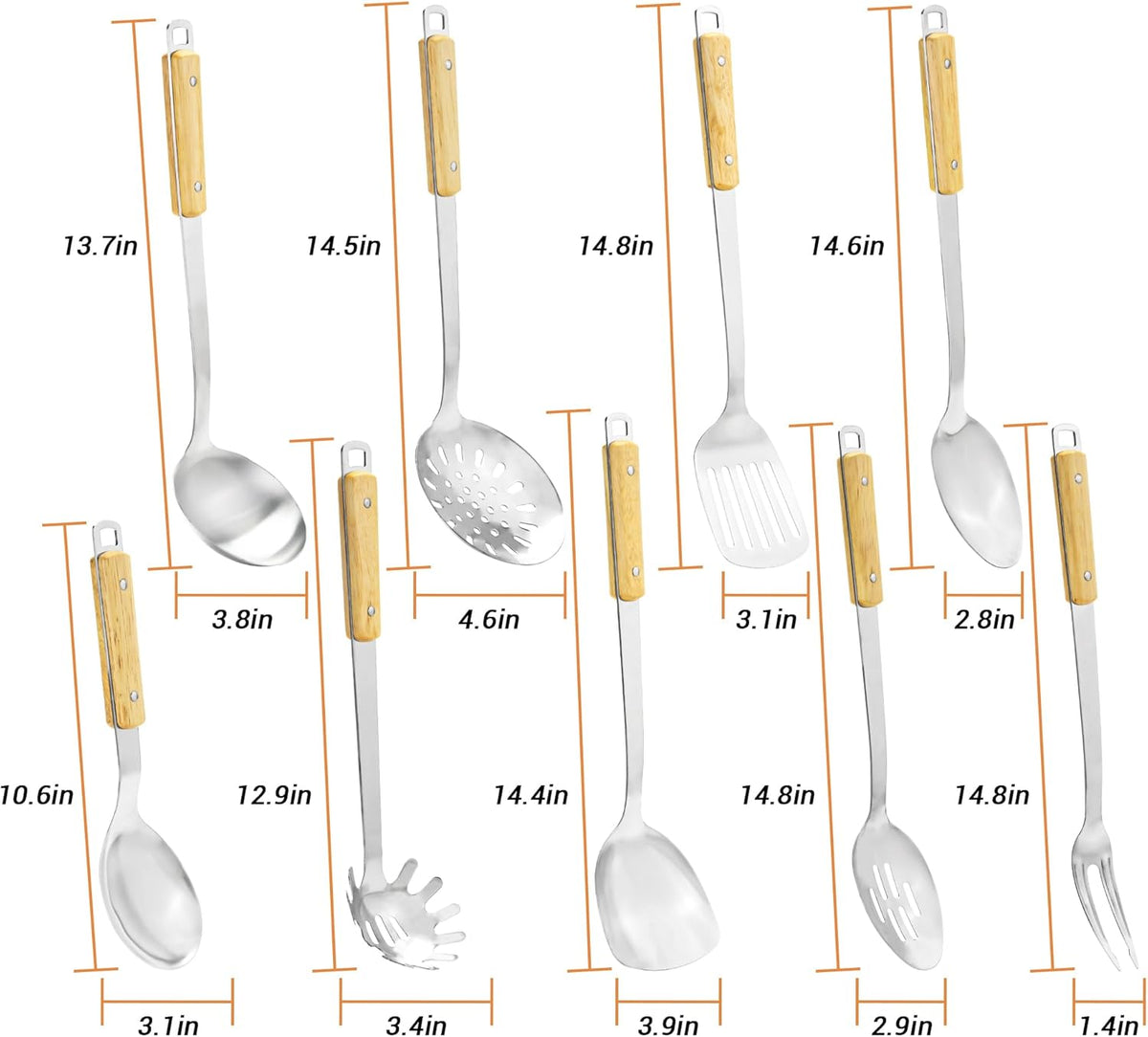 FJNATINH Cooking Utensils Set with Wood Handle, 9 Pieces Wok Utensils Tools - Wok Accessories Cookware Set