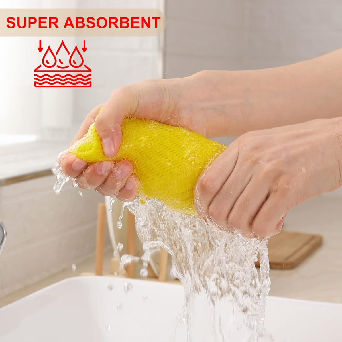 Kitinjoy 100% Cotton Waffle Weave Kitchen Towels, 4-Pack Super Soft and Absorbent Dish Towels for Drying Dishes, Kitchen Hand Towels, 13 in x 28 in, Yellow
