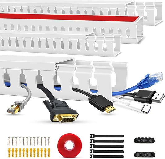 Cable Duct Management Raceway Kit, 62.8" (4 x 15.7) Server Rack Cable Management, Cable Management for Hide Network HDMI VGA Cable, Open Slot Cable Track Desk Wire Channel, Cable Raceway White 4 Pack