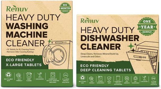 Dishwasher Cleaner + Washing Machine Cleaner Bundle - Heavy Duty Appliance Deep Cleaning, Descaling and Deodorizing.