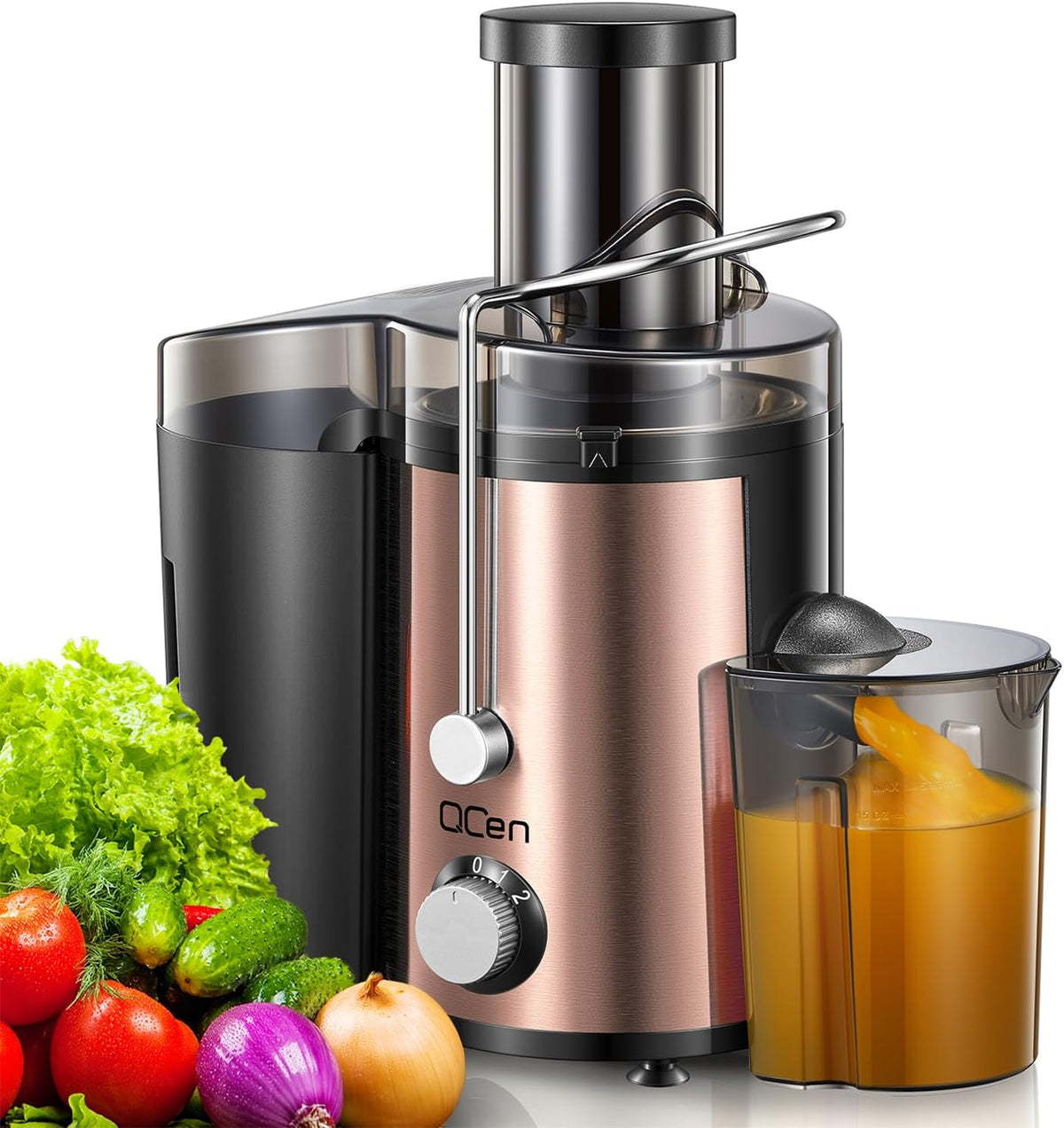 Juicer Machine, 800W Centrifugal Juicer Extractor with Wide Mouth 3” Feed Chute for Fruit Vegetable, Easy to Clean, Stainless Steel, BPA-free (Rose Gold)
