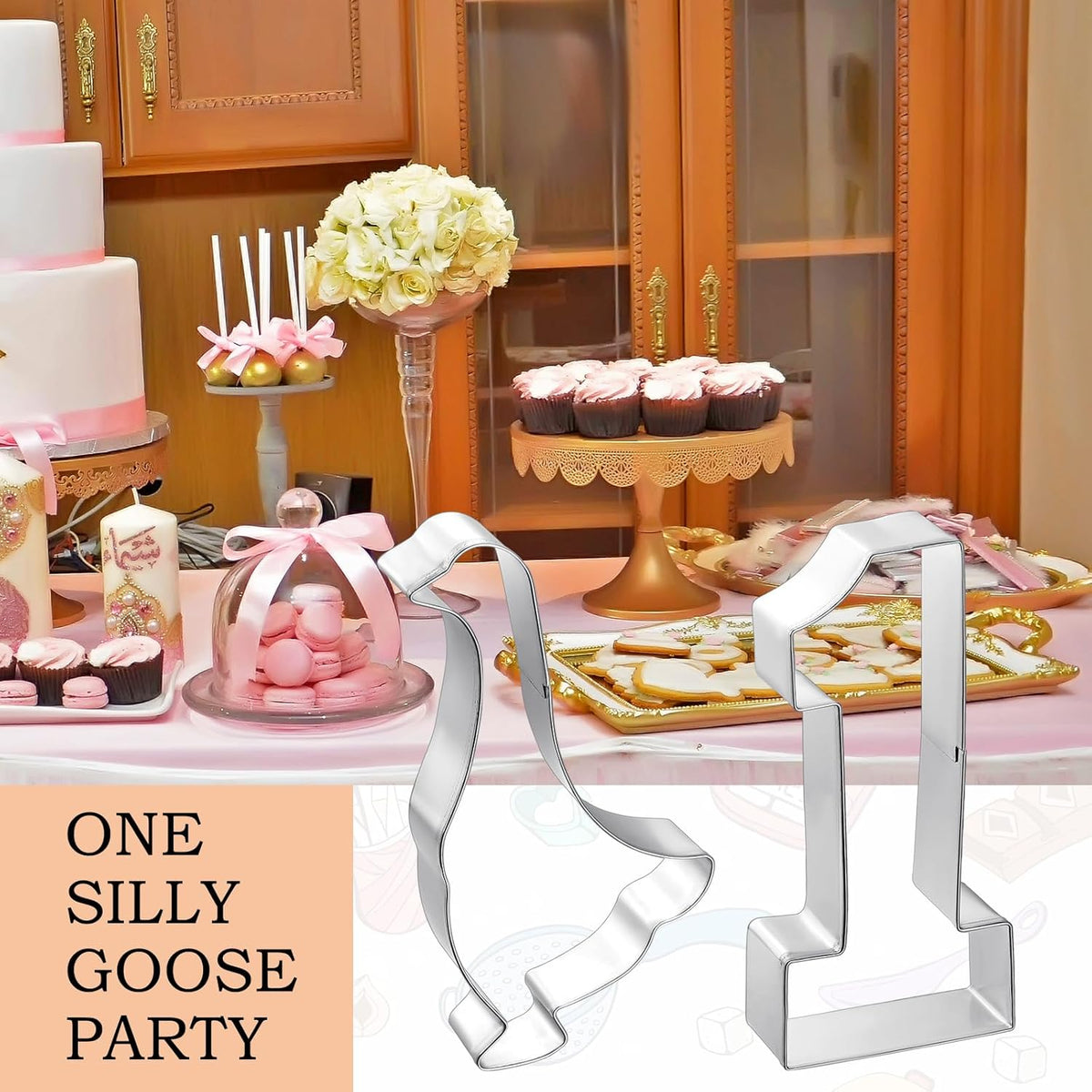 Honeydak 2 Pcs 5 Inch One Silly Goose Cookie Mold Goose Cookie Cutter Number 1 Cutter Metal Pancake Fondant Cake Mold First Birthday Baking Supplies