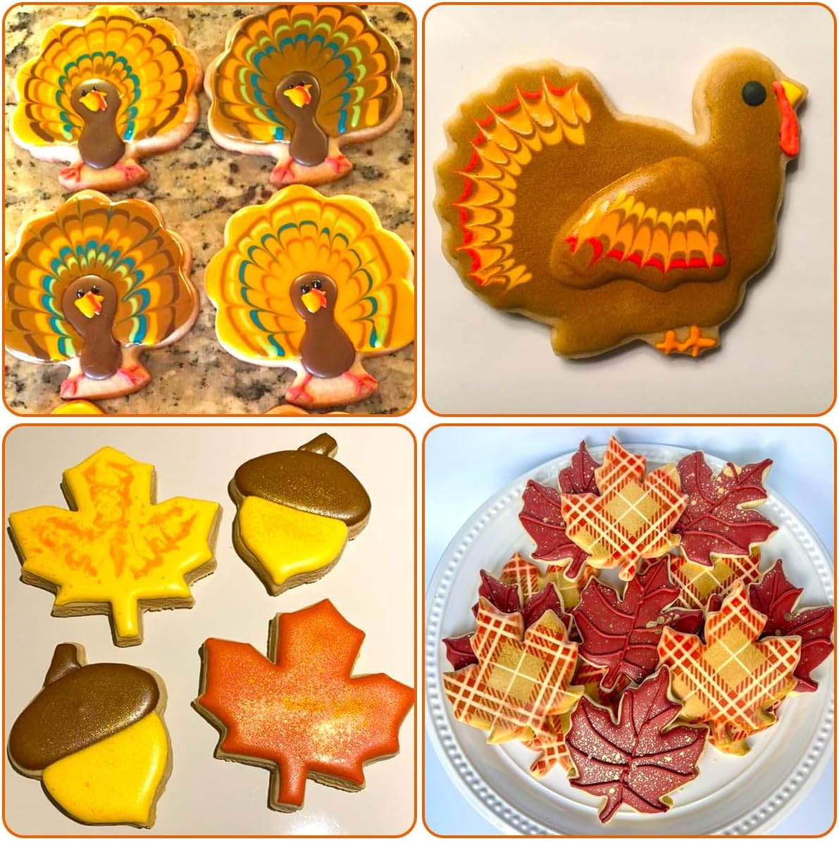 Thanksgiving Cookie Cutters Set 5PCS, Food-grade Stainless Steel Turkey Pumpkin Pine Cones Maple Leaf Fall Cookie Cutters Shapes, Sturdy Metal Biscuit Cutters for Home Holiday Family Baking