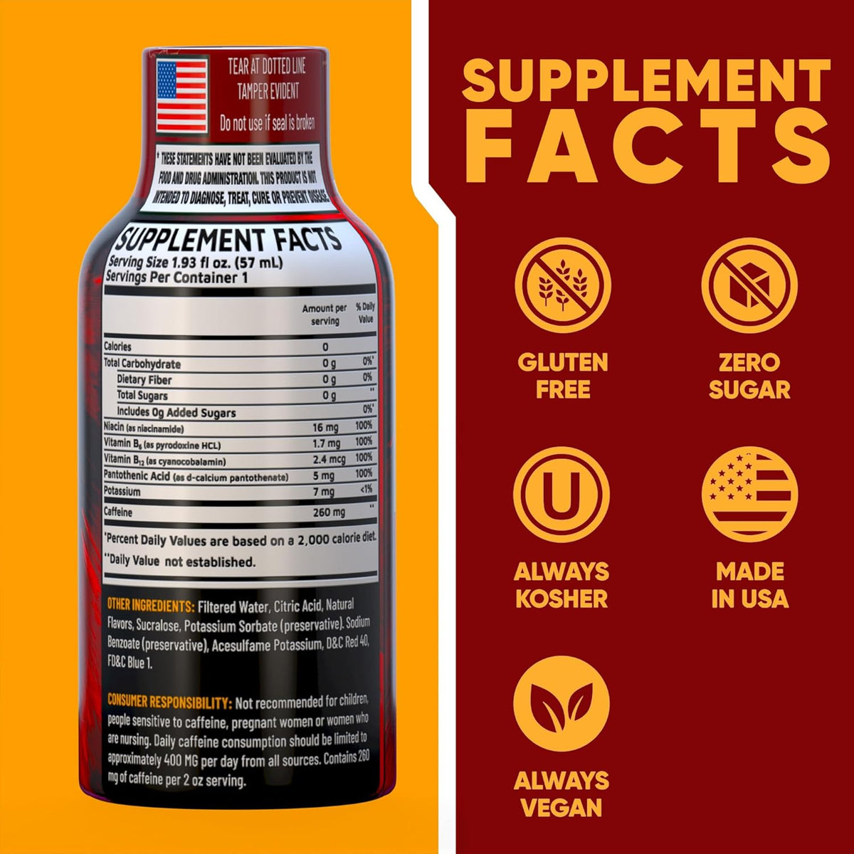 B12 Overload Extra Strength Energy Shot – Pomegranate – 260mg Caffeine, 14000% B12, Electrolytes – Energy & Vitality Support – Zero Sugar No Calories – Vegan, Kosher, Gluten-Free – 1.93 fl oz, 24-Pack