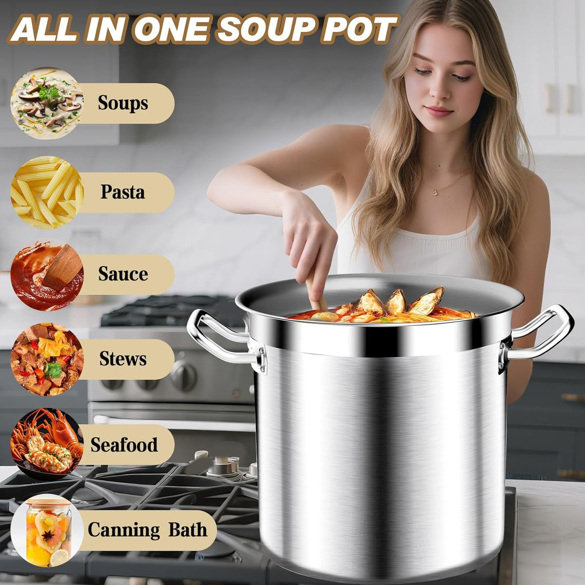 50QT Extra-Large Soup Pot – Perfect for Family Gatherings, Compatible with All Cooking Surfaces