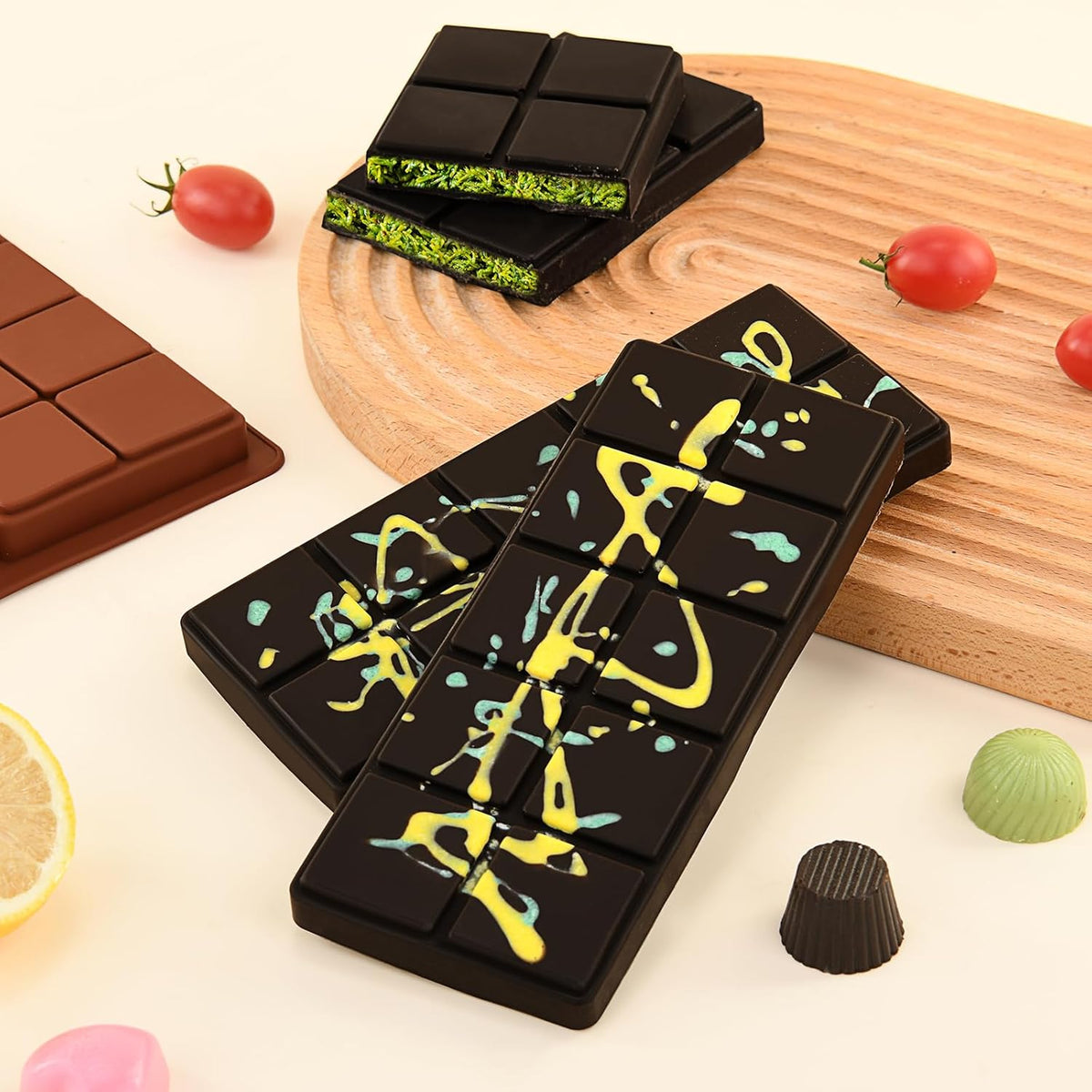 2 Pcs Chocolate Molds Silicone, Deep Chocolate Bar Mold, Non-Stick Food Grade Chocolate Mold for Dubai Chocolate Bar Pistachio, Candy and Chocolate Making - 20 Square Shape
