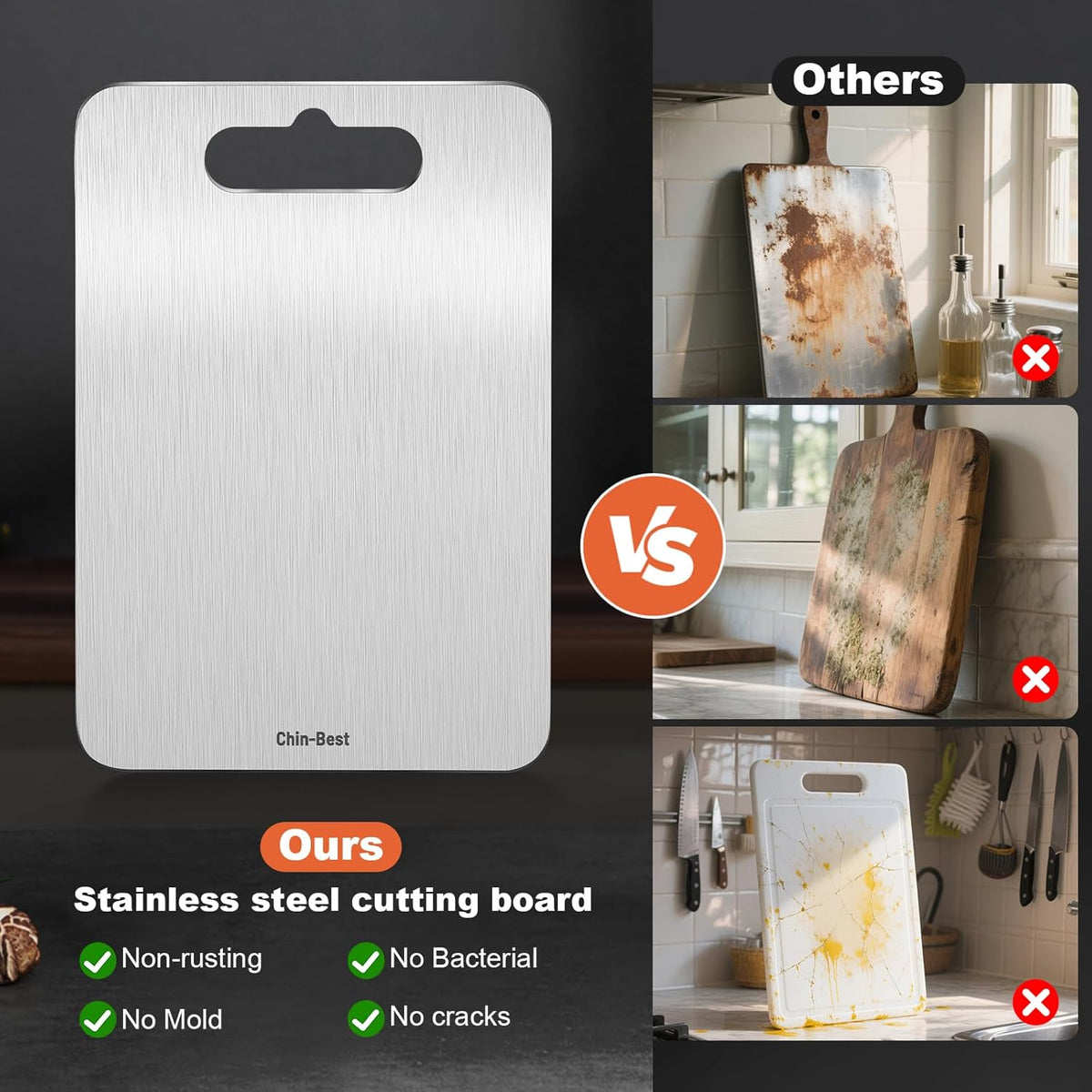 Titanium Cutting Boards For Kitchen, Double-Sided Food-Grade Kitchen Stainless Cutting Board, Non-Toxic & Non-Slip, Dishwasher Safe, Ideal For Indoor, Outdoor, Camping & Bbq Parties, M 13.4“ * 9”
