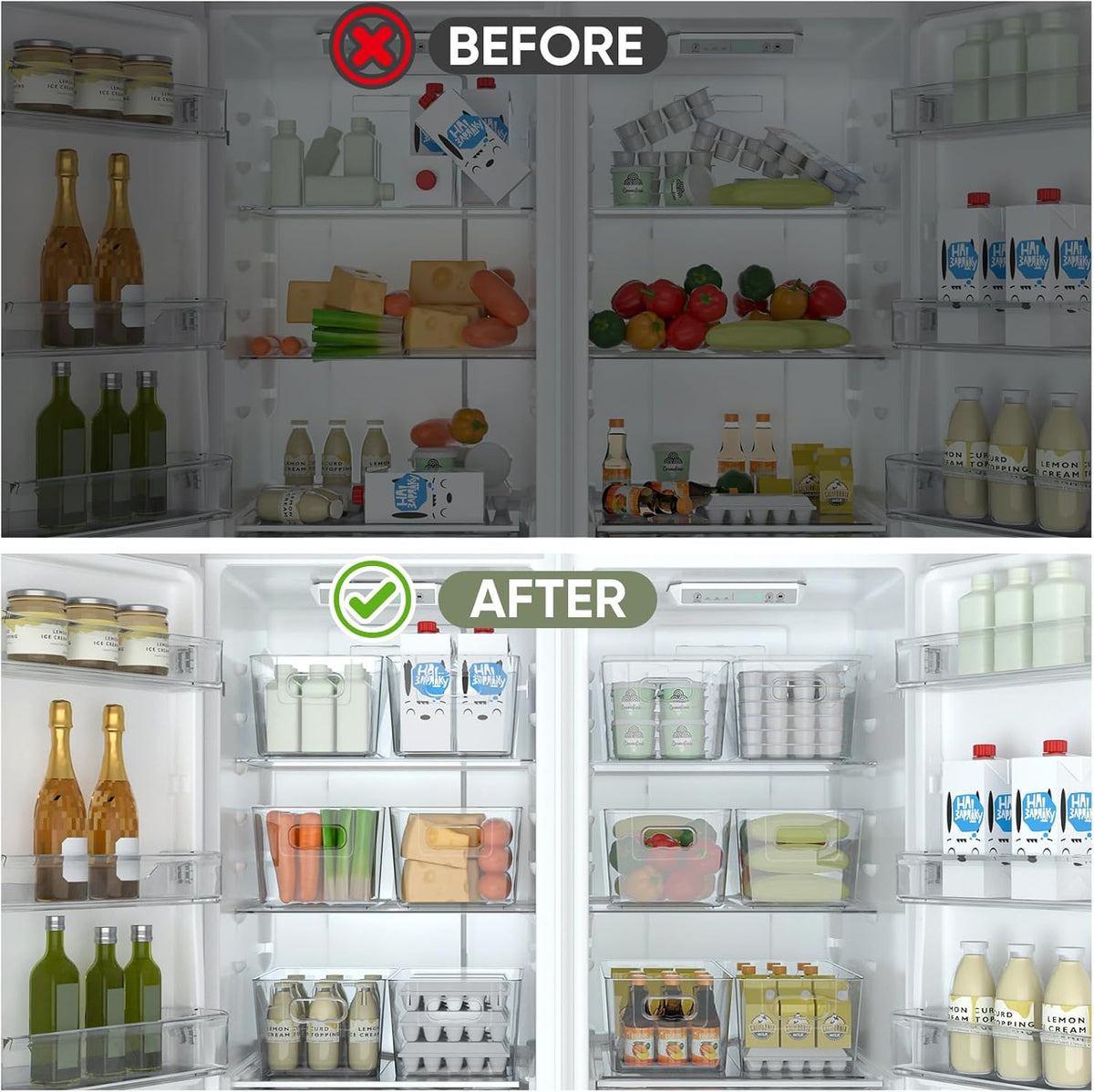 BALEINE Clear Plastic Storage Bins, Pantry Organization, BPA Free Stackable Refrigerator Organizers and Storage with Handles for Kitchen Fridge Cabinet Bathroom (8PK, 9.5x5.5x4.5)