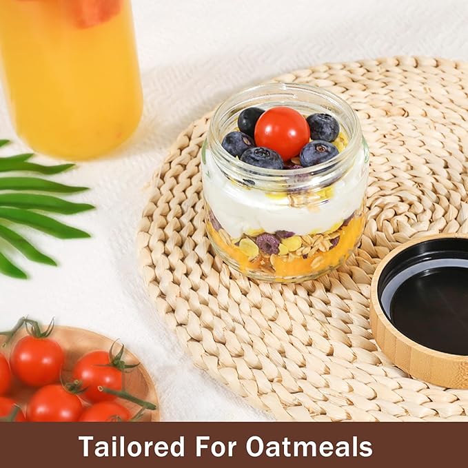 OcePor 6 Pack 10oz Glass Jars with Bamboo Lids, Over Night Oats Container with Airtight Lid, Glass Snack Storage Salad Jars For Food, Yogurt, Sugar and Flour,Coffee Bean, Cookie, Cereal