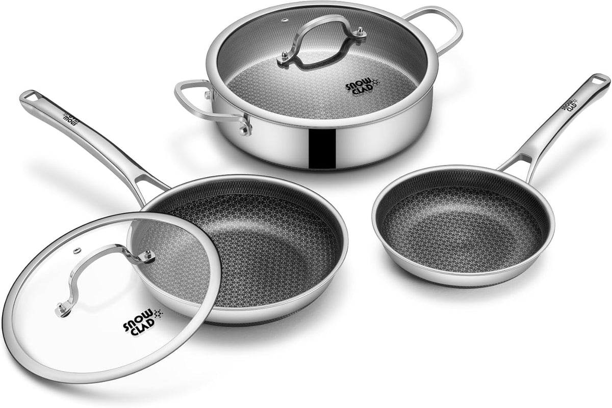 Saute Pan Set,Hybrid Non Stick 5 Quart Everyday pan,10 inch skillet,8 inch skillet,Chicken Fryer, PFOA Free Cookware,Deep Frying Pans with Lid,Dishwasher and Oven Safe,Works on All Cooktops