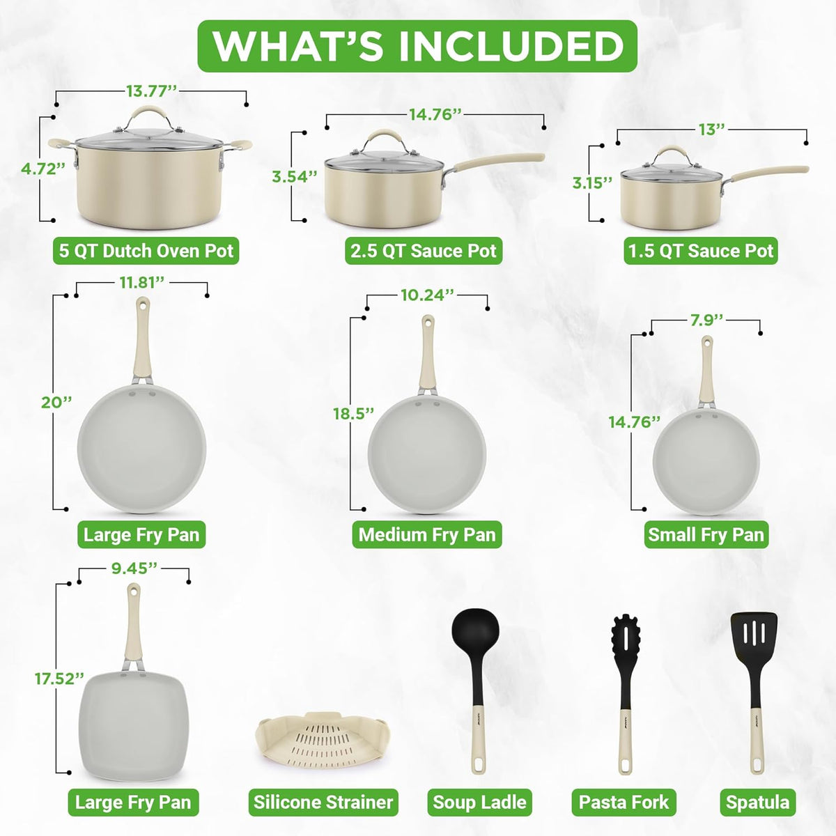 NutriChef 20-Piece Non-Stick Bakeware and Cookware Set - Utensils Including Pots and Baking Pans Made with Durable Aluminum, Tempered Glass Lids, Heat-Resistant Utensils, Easy-Clean Design (White)