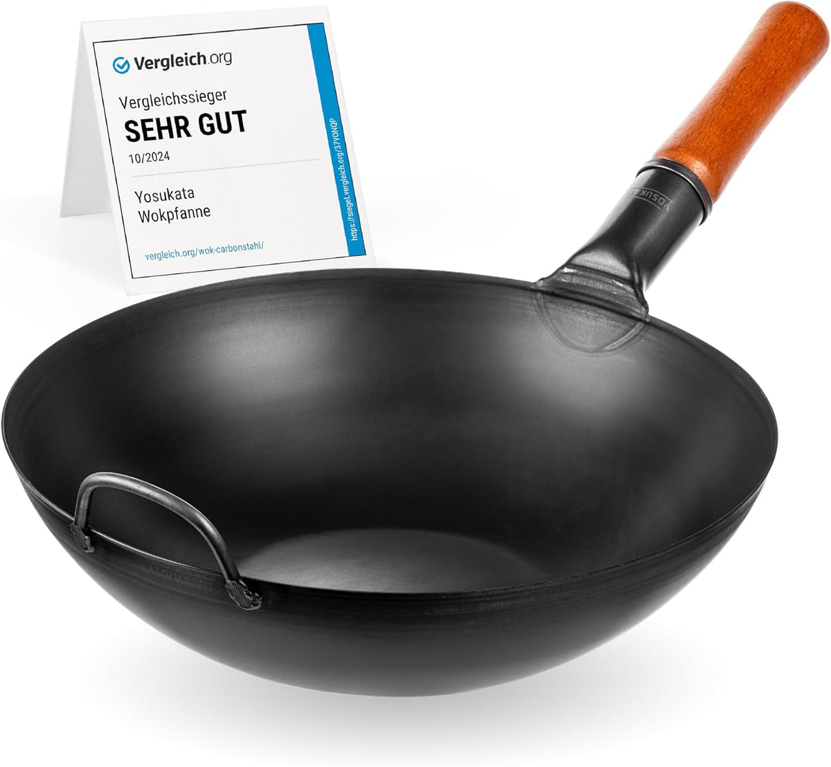 YOSUKATA 13.5" Carbon Steel Wok Pan – Pre-Seasoned Flat Bottom Pow Wok for Stir Fry, BBQ, Grill & Camping – Traditional Japanese Chinese Cookware – Compatible with Induction, Electric, Gas, Open Fire