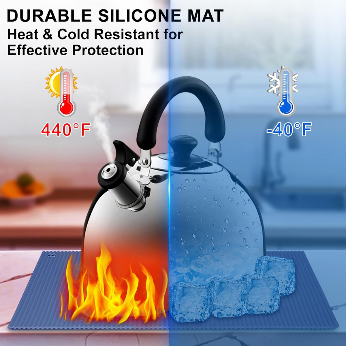 2 Pack 8.6"x8.6" Trivets for Hot Dishes, Hot Pads for Kitchen, Silicone Trivets for Hot Pots and Pans, Hot Plates to Protect Table, Heat Resistant Silicone Trivet Grey (Blue, 8.6"x8.6")