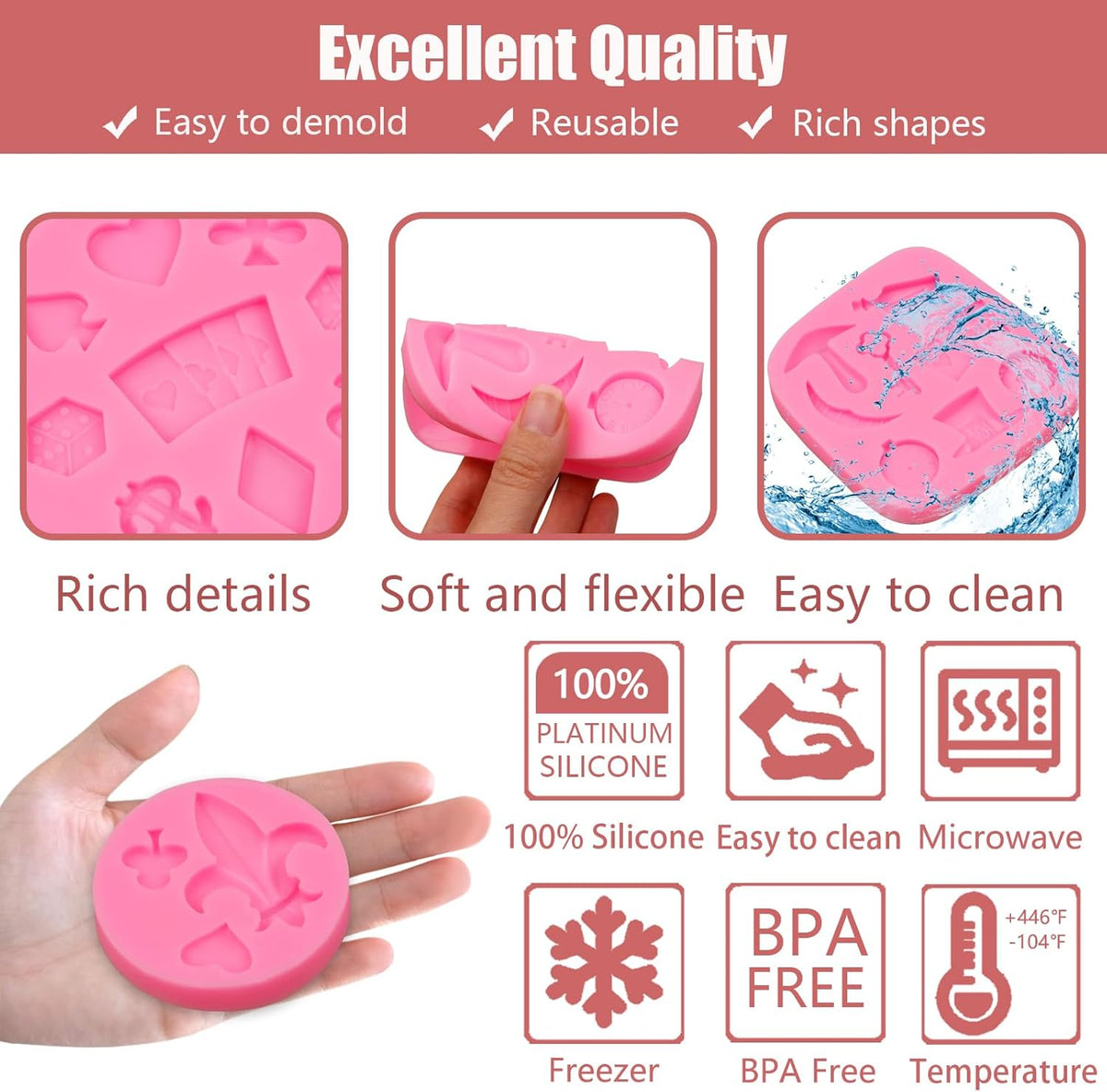 Poker Silicone Molds 3 Pcs, 3D Casino Themed Chocolate Molds Alice Wonderland Hat Fondant Mold for Cake Decoration Candy Cupcake Topper Cake Pop Popsicle Birthday Party Polymer Clay Crafts