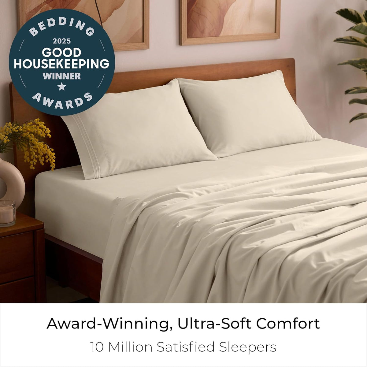 Mellanni Full Sheets Set - 4 PC Iconic Collection Bedding - Hotel Luxury, Extra Soft, Cooling Bed Sheets - Wrinkle, Fade, Stain Resistant (Full, Beige)