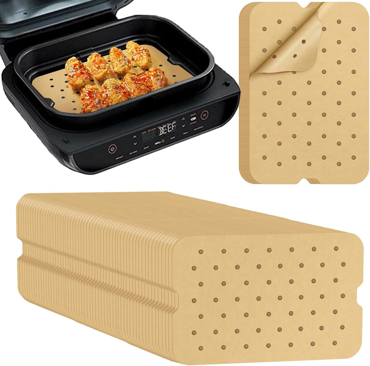 Air Fryer Liners Disposable for Ninja: 150pcs Air Fryer Parchment Paper Liners for Ninja Foodi Smart XL FG551 6-in-1 Indoor Grill Accessories Perforated Rectangle Airfryer Liner Sheets