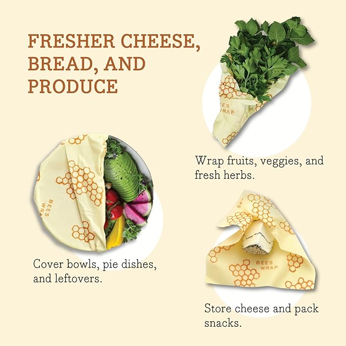 Bee's Wrap Beeswax Wraps for Food - Honeycomb & Bees + Bears Assorted 5 Pack (2L, 3M) Made in USA Reusable & Organic Food Wraps & Bowl Covers - Eco-Friendly Alternative to Aluminum Foil & Plastic Wrap