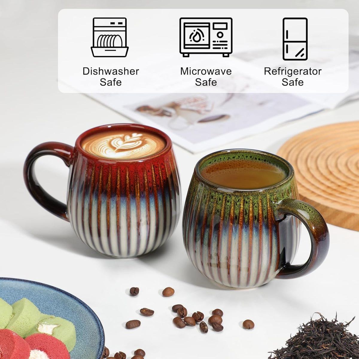 CosyCorner Ceramic Coffee Mugs, 17 oz Large Coffee Cups, Couple Coffee Mugs Set with Gift Box (A&B)
