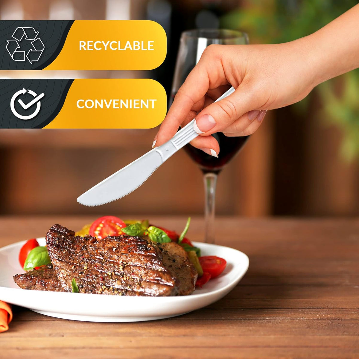 PAMI Heavy Weight Disposable Plastic Knives [200-Pack] - Bulk King Size Deluxe White Plastic Silverware For Parties, Weddings, Catering Food Stands, Takeaway- Heavy-Duty Single-Use Partyware Knives
