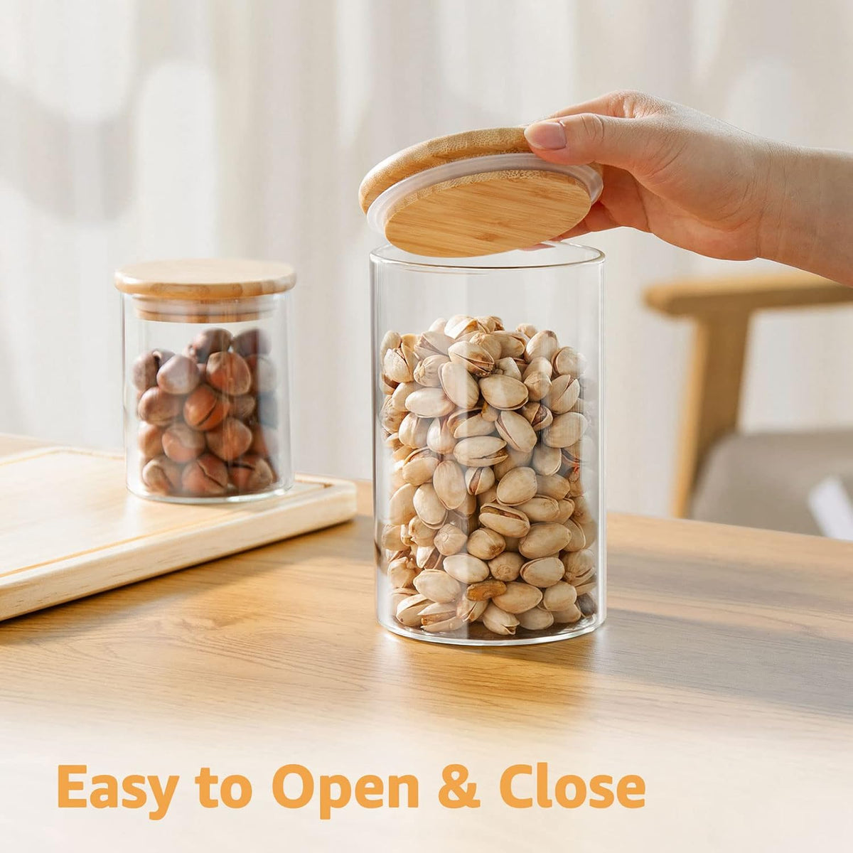 32 FL Oz Glass Jars with Bamboo Lid Set, 4Pack UPGRADE Thick Glass Pantry Storage Canisters Kitchen Clear Food Containers, for Dry Foods Nut Meal Prep Coffee Bean Candy Sugar Cookie Cereal