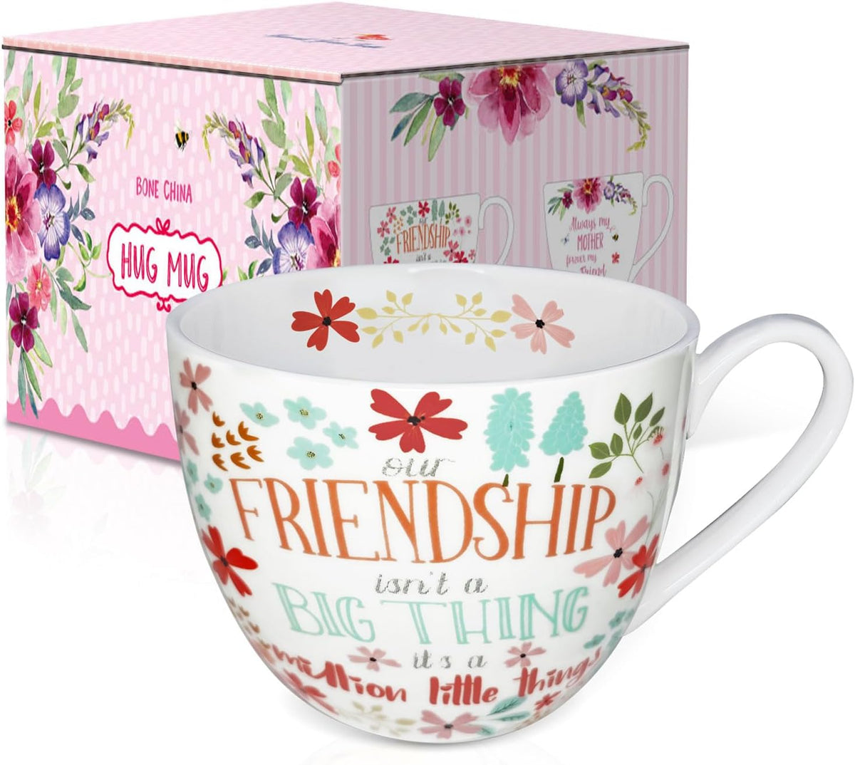 Friendship Coffee Mug, Premium 20 oz Bone China Coffee Tea Hug Mug, Perfect Birthday, Holiday, and Christmas Gift for Women and Female Friends, Designed in England by Harvest Green Studio