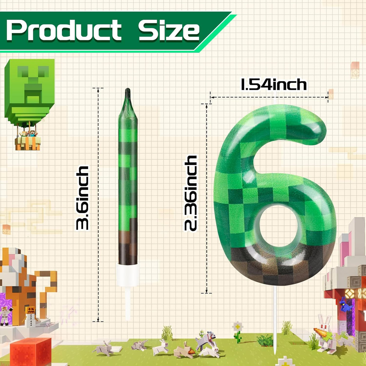 13 Pcs Dynamite Candles 12 TNT Themed Birthday Cake Candles and Number 6 Candle Cake Topper for Pixel Theme Birthday Party Anniversary Party Dynamite Theme Party Video Game Party Supplies (Number 6)
