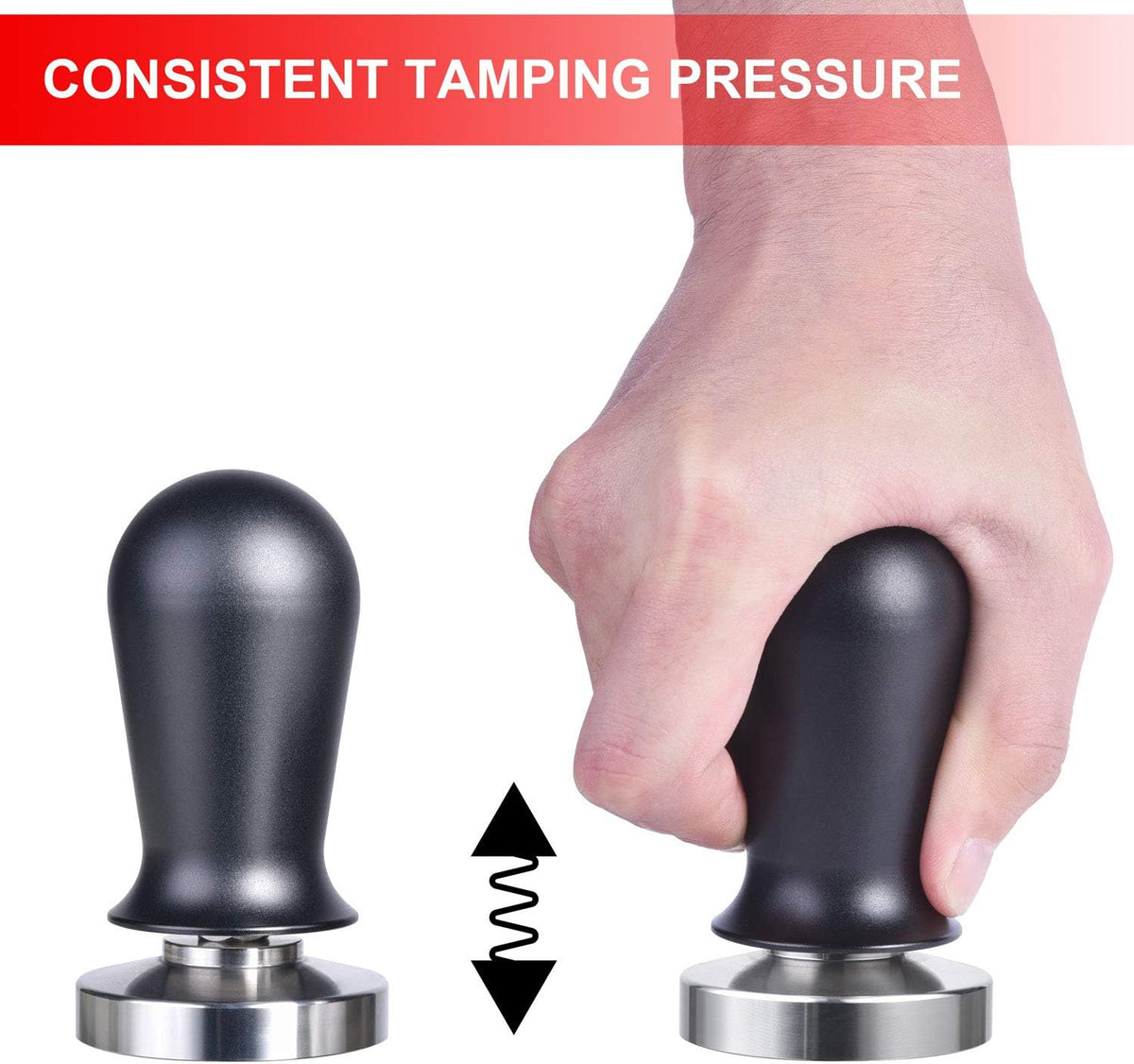 53mm Calibrated Espresso Tamper, Calibrated Coffee Tamper with Spring Loaded Anodized Aluminum Handle Stainless Steel Flat Base, Professional Espresso Hand Tamper