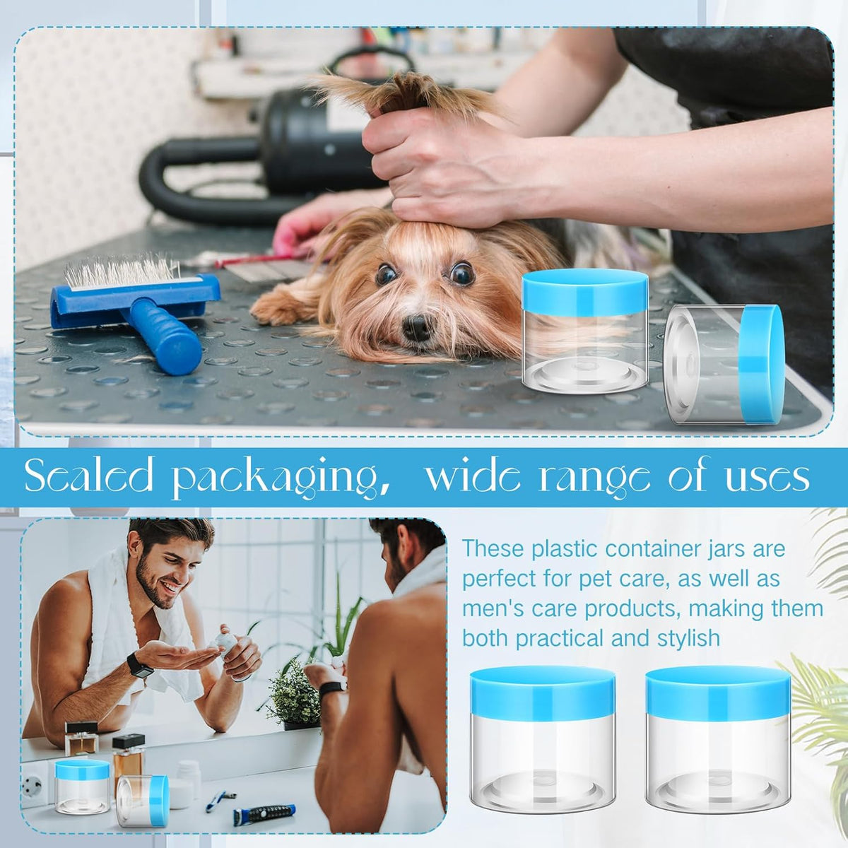 Patelai 4 Pieces Round Wide-mouth Leak Proof Plastic Container Jars with Lids for Travel Storage Makeup Beauty Products Face Creams Oils Salves Ointments DIY Making(6 Ounce,Blue)