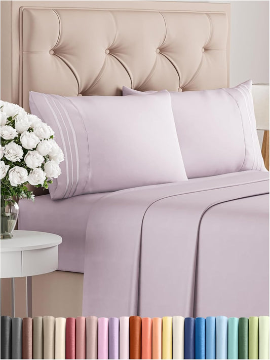 King Size 4 Piece Sheet Set - Comfy Breathable & Cooling Bed Sheets Set - Hotel Luxury Bedding for Women, Men, Kids, Teens, Boys & Girls - Deep Pockets, Soft, Wrinkle Free - Oeko-Tex - Light Lavender