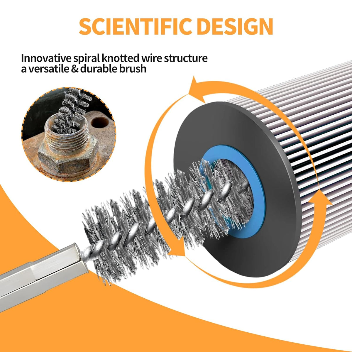 Bore Brush for Drill – 8pcs Stainless Steel Wire Tube Brush in Different Sizes, Twisted Wire Cleaning Brush with 1/4" Hex Shank, bore Brush Copper Pipe Cleaner for Power Drill & Tube Cleaning