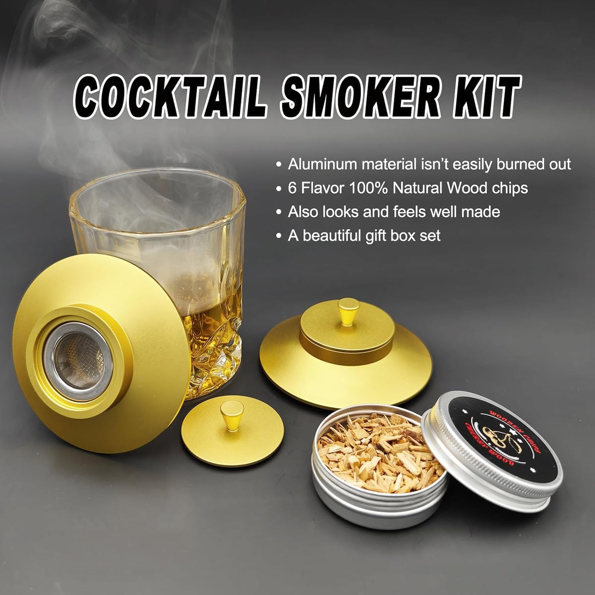 Cocktail Smoker Kit-6 Flavors Wood Chips Bourbon Smoker kit Whiskey Smoker Infuser kit for Him-Drink Smoker kit, Old Fashioned Smoker Gifts for Men/Father's Dad/Husband/Best Friend