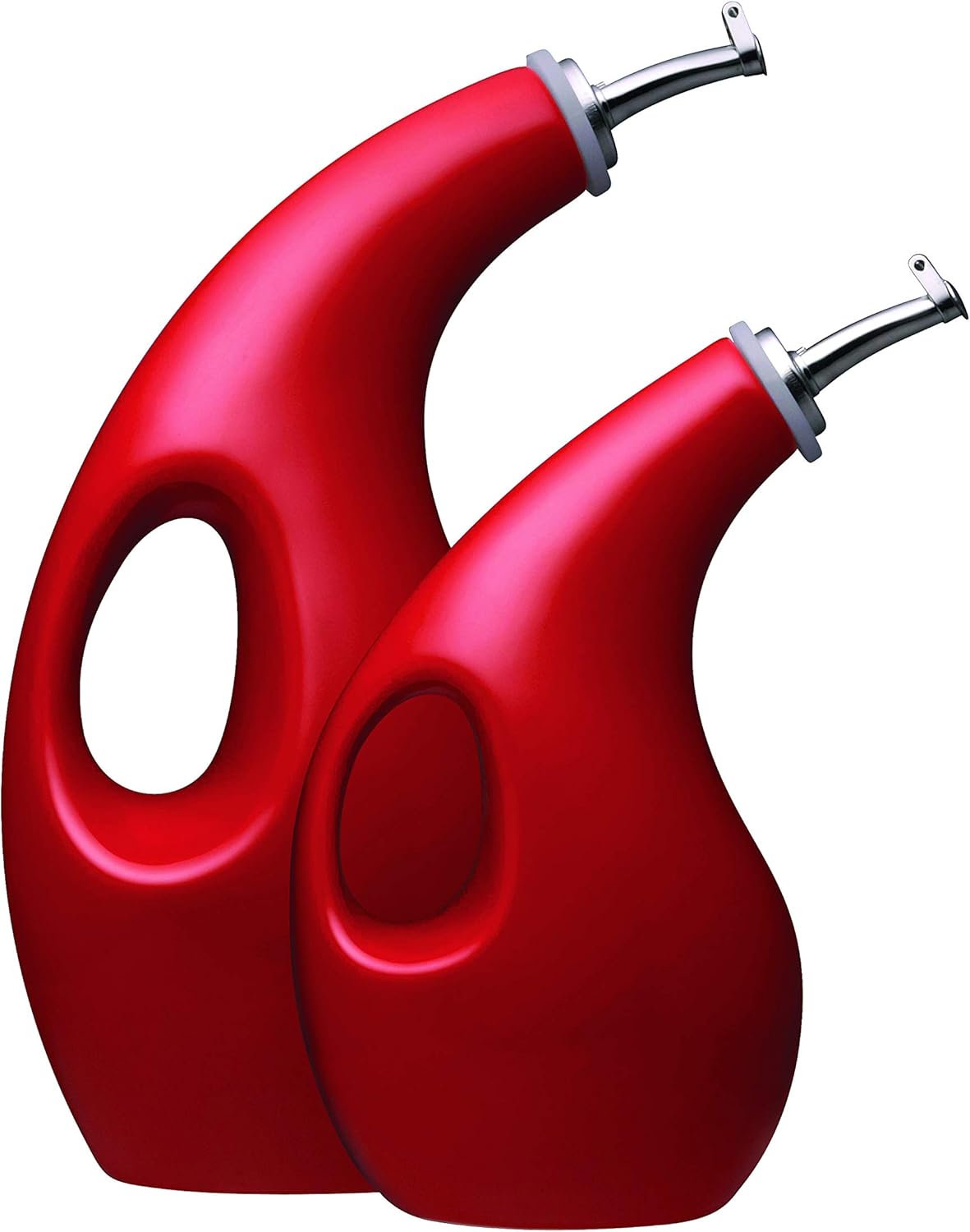 Rachael Ray Solid Glaze Ceramics EVOO Olive Oil Bottle Dispenser with Spout Set, 2 Piece, Red