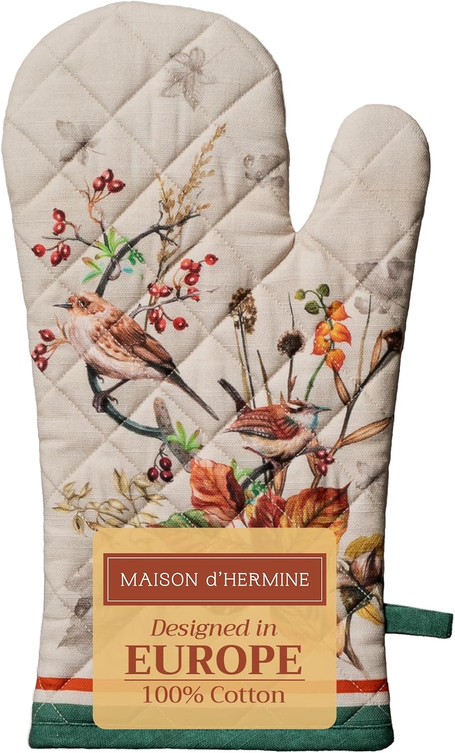 Maison d' Hermine Oven Gloves 100% Cotton Oven Mitt 7" x 13" with Loop Heat Resistant, BBQ, Cooking Gloves, Baking, Grilling, Kitchen, Handling Hot Pans (Pack of 1, Recolte)
