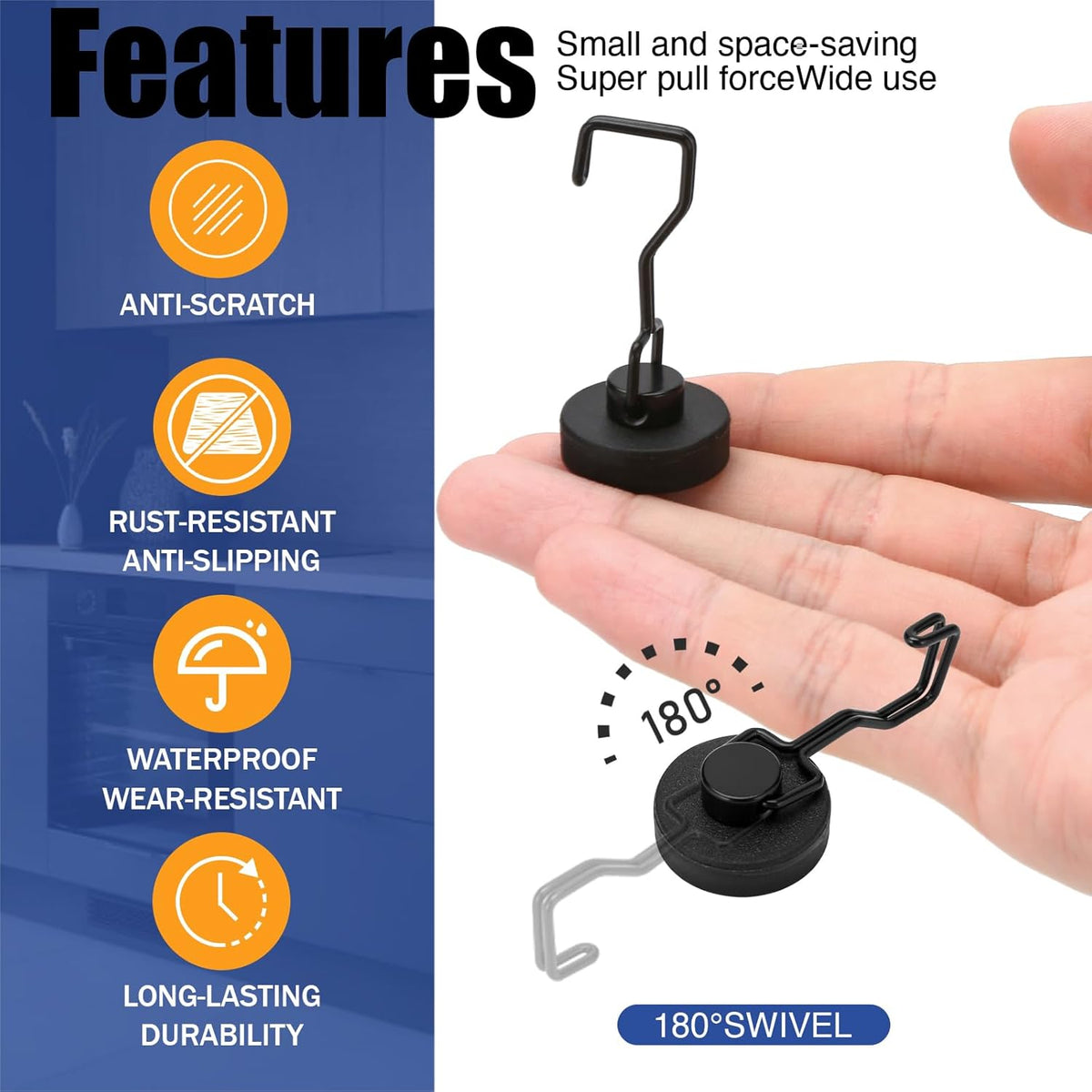 Heavy Duty Magnetic Hooks for Grill, Refrigerator & BBQ – 12-Pack Strong Rare Earth Magnet Hooks for Hanging Grill Tools, Towels & Outdoor Camping Accessories