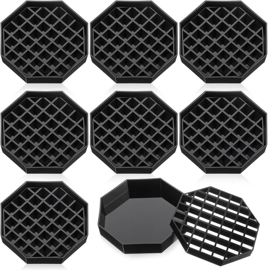 8 Pcs 4 Inch Coffee Drip Tray Countertop Trays Black Plastic Octagon Coffee Drip Coaster with Honeycomb Grid for Drink Dispenser Tea Wine Beverage