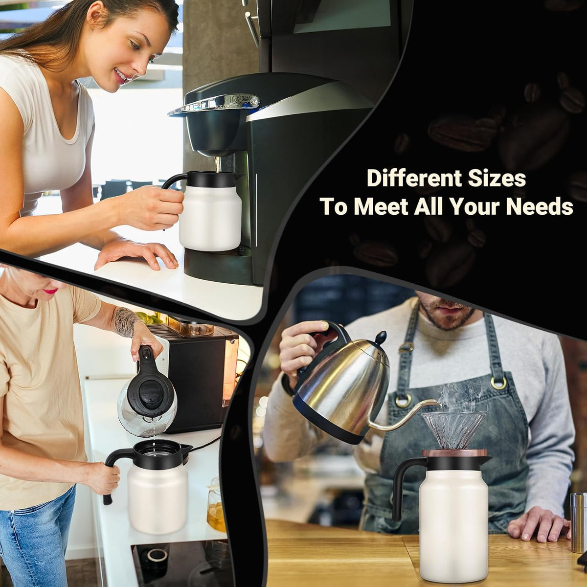 34Oz Thermal Coffee Carafes For Keeping Hot/Cold, Stainless Steel Coffee Carafe, Dustproof Insulated Water Carafe for Party/Home, Cream