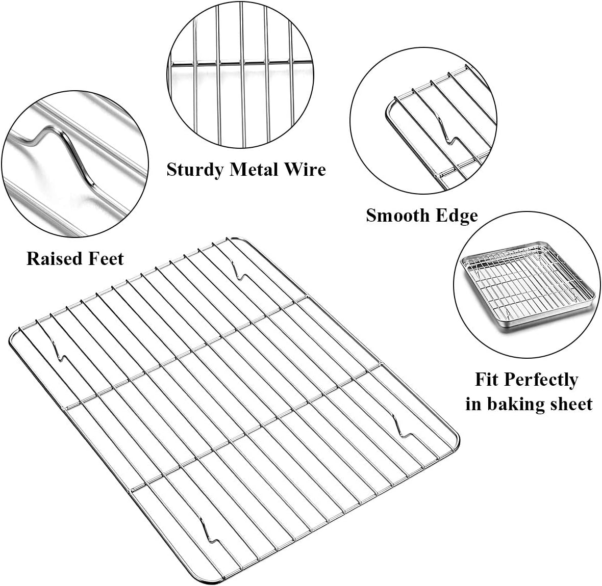 Wildone Baking Sheet with Rack Set [2 Sheets + 2 Racks], Stainless Steel Cookie Pan baking Tray with Cooling Rack, Size 12 x 10 x 1 Inch, Non Toxic & Heavy Duty & Easy Clean