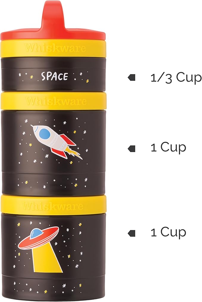 Whiskware Stackable Snack Containers for Kids and Toddlers, 3 Stackable Snack Cups for School and Travel, Space (Pack of 1)
