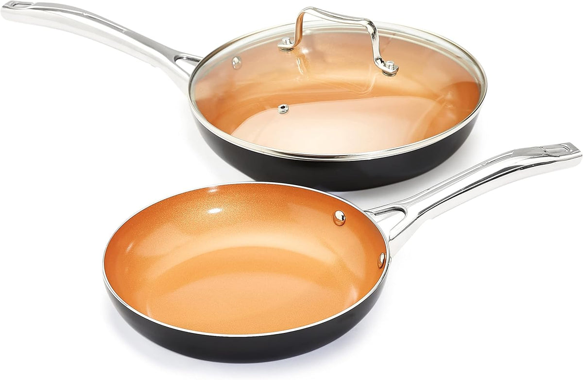 Amazon Basics Ceramic Nonstick Pots and Pans Cookware Set, Dishwasher & Oven Safe, Even Heating, 10-Piece Set, Copper Color