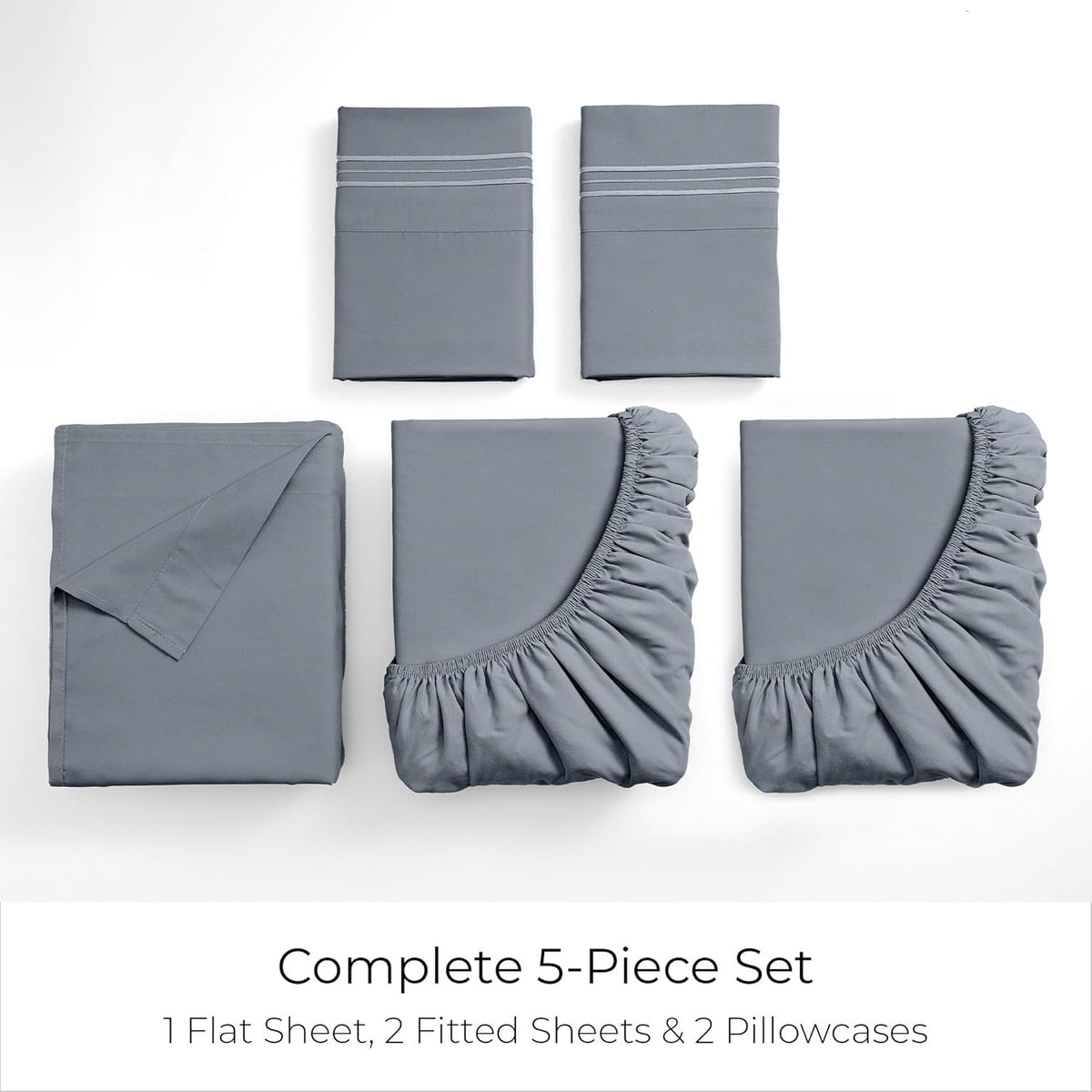 Mellanni Split King Sheets Set - 5 PC Iconic Collection Bedding - Hotel Luxury, Extra Soft, Cooling Bed Sheets - Wrinkle, Fade, Stain Resistant (Split King, Mineral Gray)
