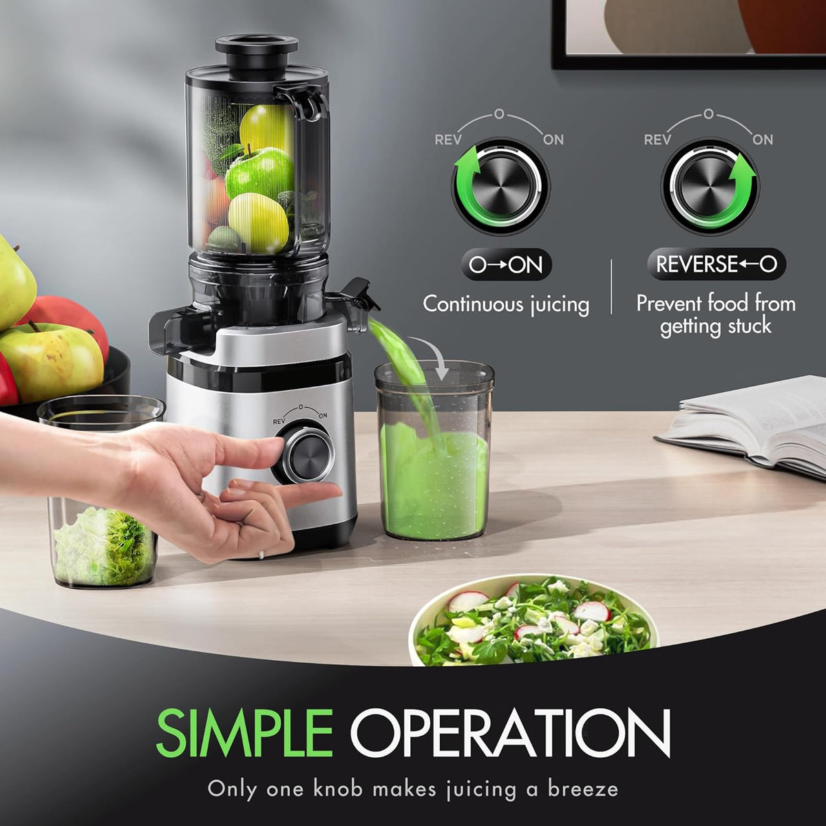 Juicer Machines, Cold Press Juicer with 4.41" Wide Feed Chute, 350W Slow Masticating Juicers for Whole Vegetables & Fruits, High Juice Yield, Easy to Clean, Large Auger, Silver