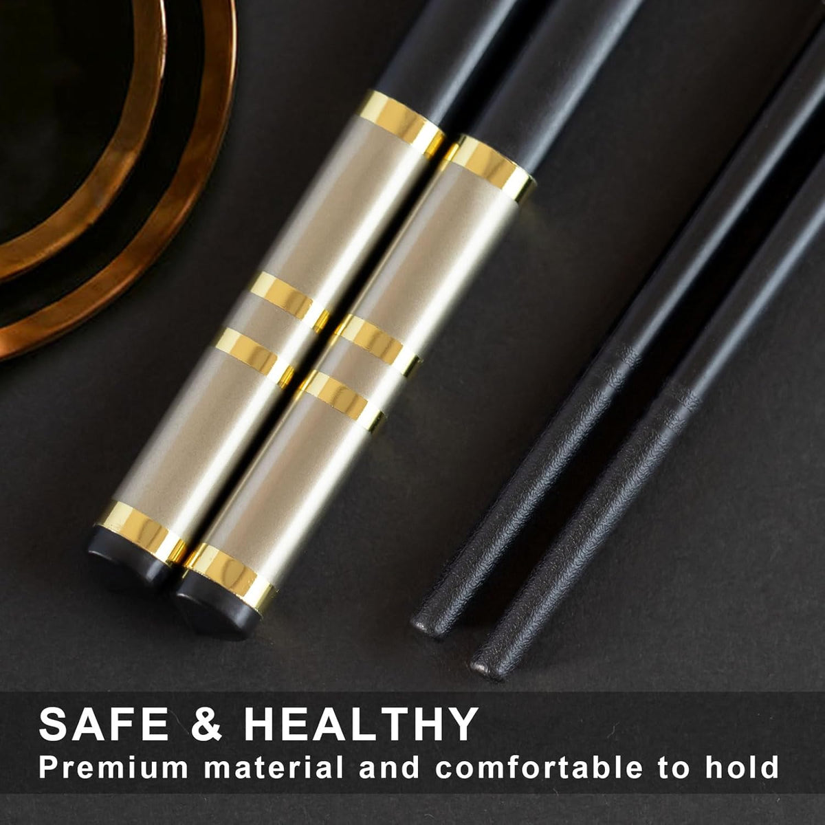 Chopsticks Reusable 5 Pairs Fiberglass Chopsticks Dishwasher Safe Square Lightweight Non-Slip Chop Sticks Set (silvery-1)