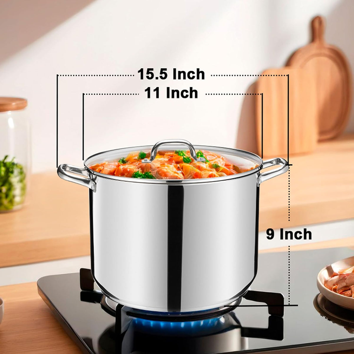 14 QT Stainless Steel Large Stock Pot, LIANYU Heavy Stockpot with Glass Lid, Deep Soup Canning Pot for Stewing Simmering, Tri-ply Base for Induction, Halogen Cooktops, Dishwasher Safe