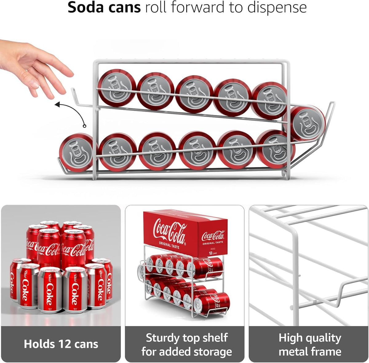 Sorbus Soda Can Rack Beverage Dispenser – Soda Can Organizer Dispenses 12 Standard Size 12oz Soda Cans - Can Organizer for Refrigerator Soda Can Dispenser Rack Organizer (2 Pack, White)