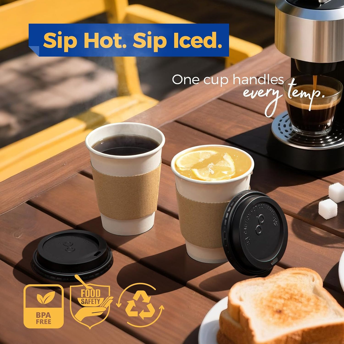 Fit Meal Prep 50 Pack 12 oz Disposable Coffee Cups with Lids, Sleeves, Leak-Proof To Go Coffee Cups with Lids, Durable Paper Cups for Hot Beverage, Home, Office, Party