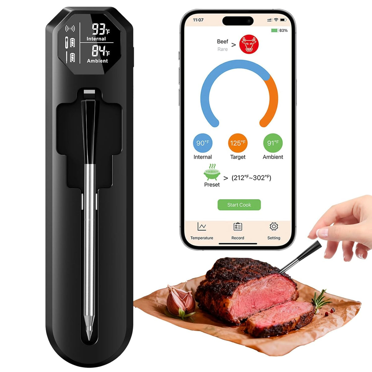BlueSwan Digital Wireless Smart Bluetooth Meat Thermometer 820 ft Range Food Thermometer with APP for Grill, Smoker, Oven, 48Hr Battery, Magnetic Design for BBQ, Kitchen, Air Fryer, Gifts for Men