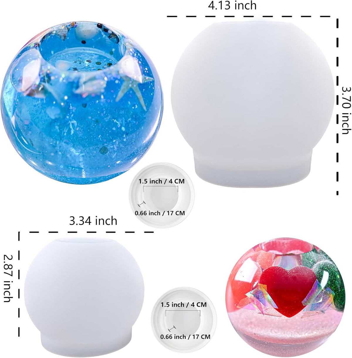 2 Pcs Tealight Candle Holder Resin Molds, Set of Large + Small Sphere Candlestick Silicone Molds for DIY Round Crystals Ball Candle Vessels Craft Epoxy Casting Home Table